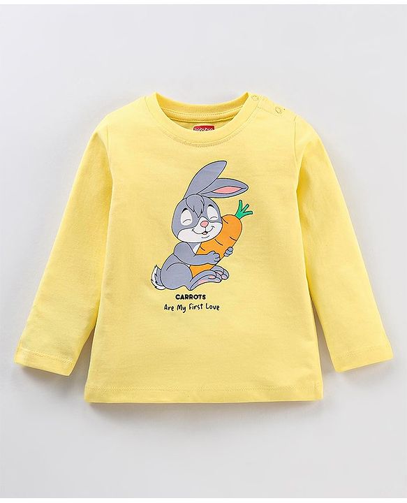 Babyhug Cotton Knit Full Sleeves Night Suit Stripes & Bunny Print - Yellow
