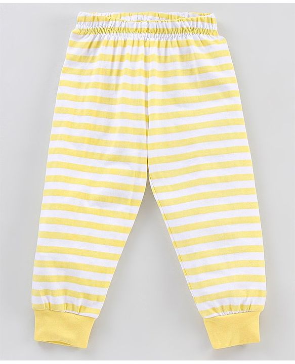 Babyhug Cotton Knit Full Sleeves Night Suit Stripes & Bunny Print - Yellow