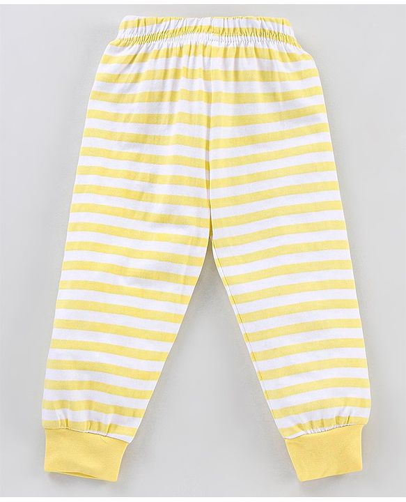 Babyhug Cotton Knit Full Sleeves Night Suit Stripes & Bunny Print - Yellow