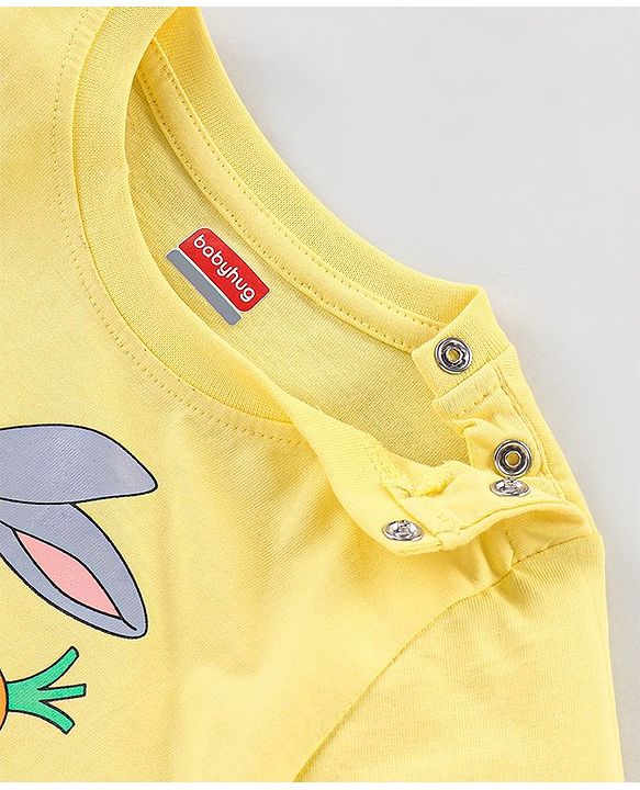 Babyhug Cotton Knit Full Sleeves Night Suit Stripes & Bunny Print - Yellow