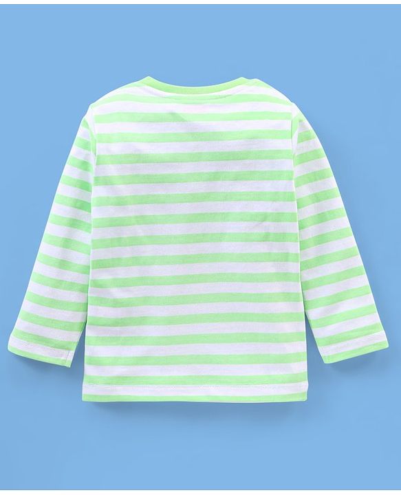 Babyhug Cotton Knit Full Sleeves Night Suit Striped & Teddy Print - Green
