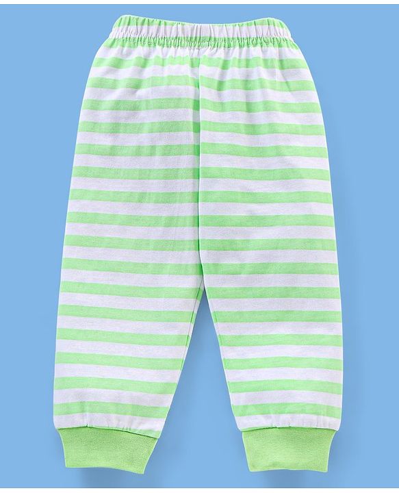Babyhug Cotton Knit Full Sleeves Night Suit Striped & Teddy Print - Green