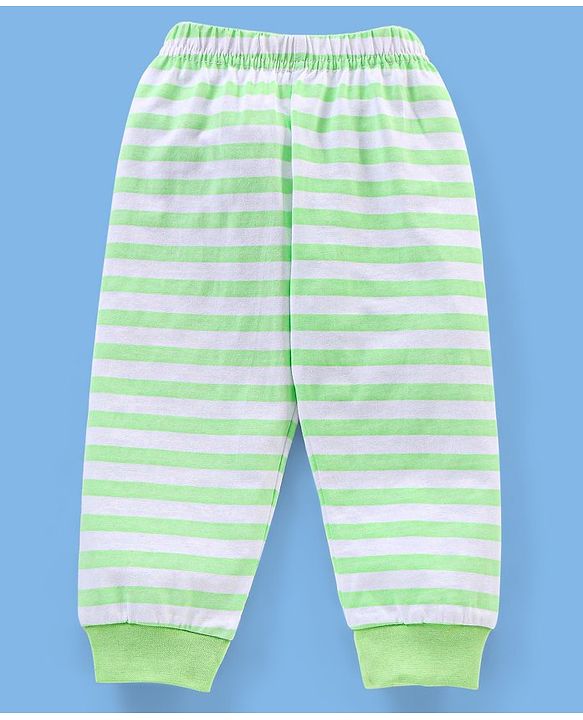 Babyhug Cotton Knit Full Sleeves Night Suit Striped & Teddy Print - Green