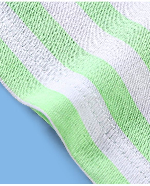Babyhug Cotton Knit Full Sleeves Night Suit Striped & Teddy Print - Green