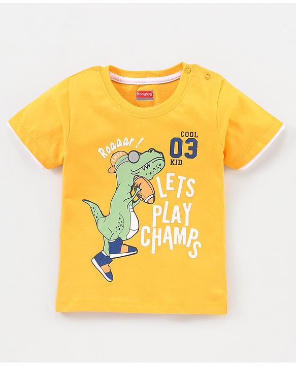 Babyhug Cotton Jersey Half Sleeves T-Shirt Text Printed - Yellow