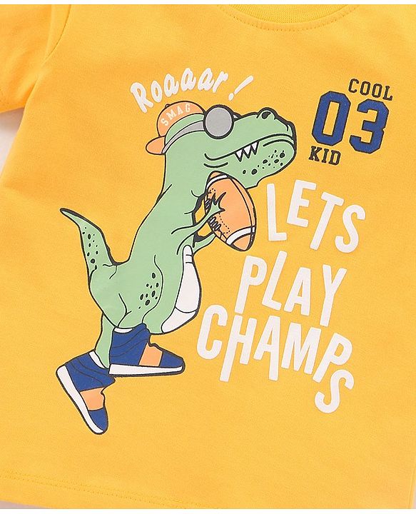 Babyhug Cotton Jersey Half Sleeves T-Shirt Text Printed - Yellow