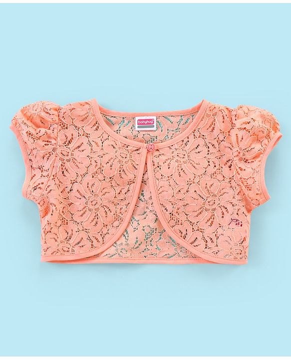Babyhug 100% Cotton Sleeveless Floral Print Frock with Lace Shrug - White & peach