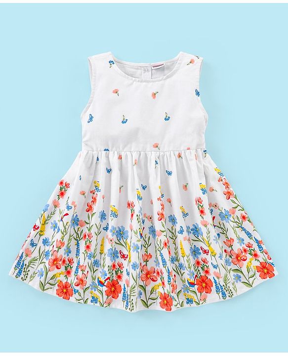 Babyhug 100% Cotton Sleeveless Floral Print Frock with Lace Shrug - White & peach