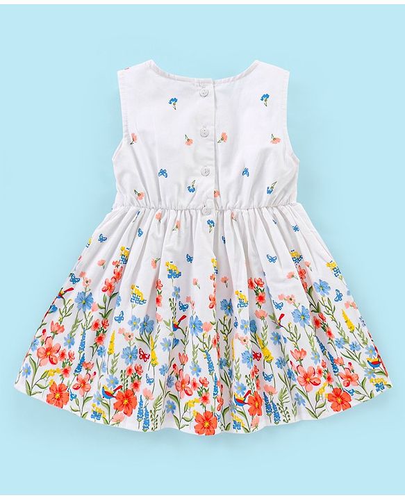 Babyhug 100% Cotton Sleeveless Floral Print Frock with Lace Shrug - White & peach