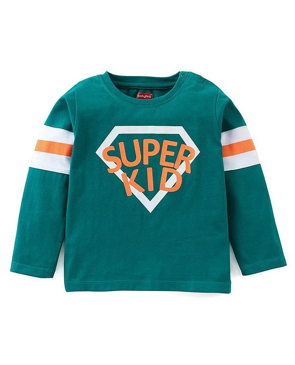 Babyhug Cotton Jersey Knit Full Sleeves T-Shirt with Text Print - Teal