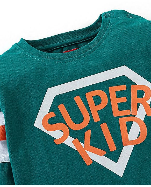 Babyhug Cotton Jersey Knit Full Sleeves T-Shirt with Text Print - Teal