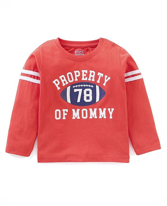 Babyhug Cotton Jersey Knit Full Sleeves T-Shirt with Text Print - Light Red