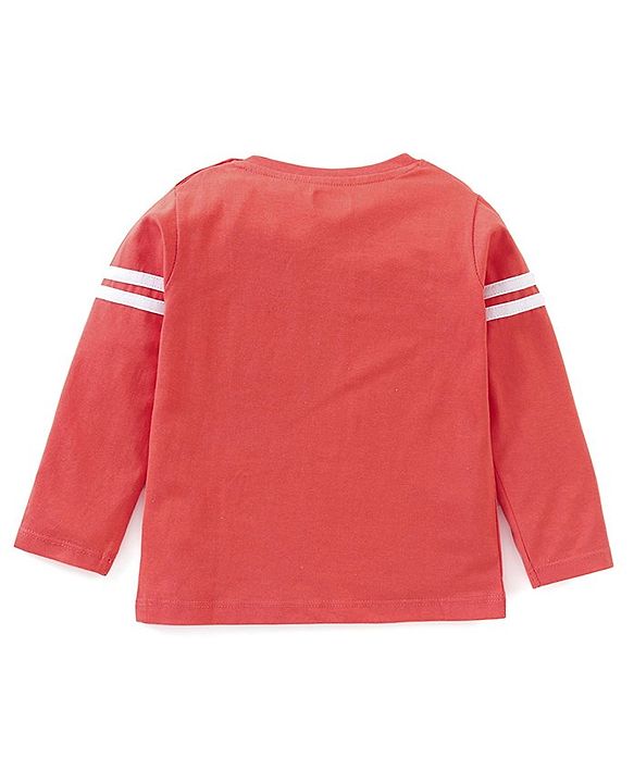 Babyhug Cotton Jersey Knit Full Sleeves T-Shirt with Text Print - Light Red