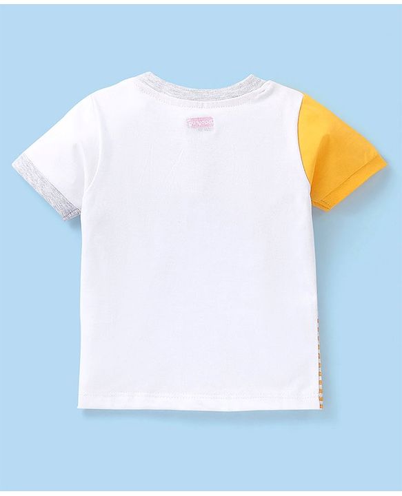 Babyhug Cotton Knit Half Sleeves Cut & Sew T-Shirt Text Print- Ecru Melange & White