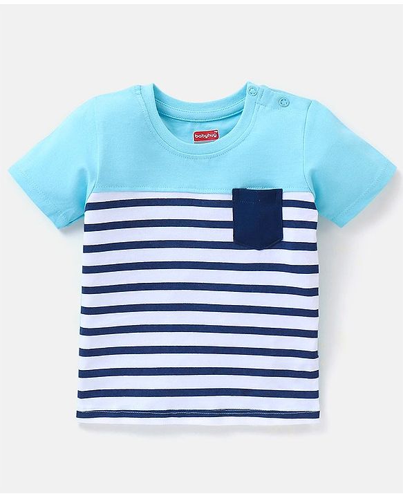 Babyhug Half Sleeves Cotton Striped T-Shirt - Blue White