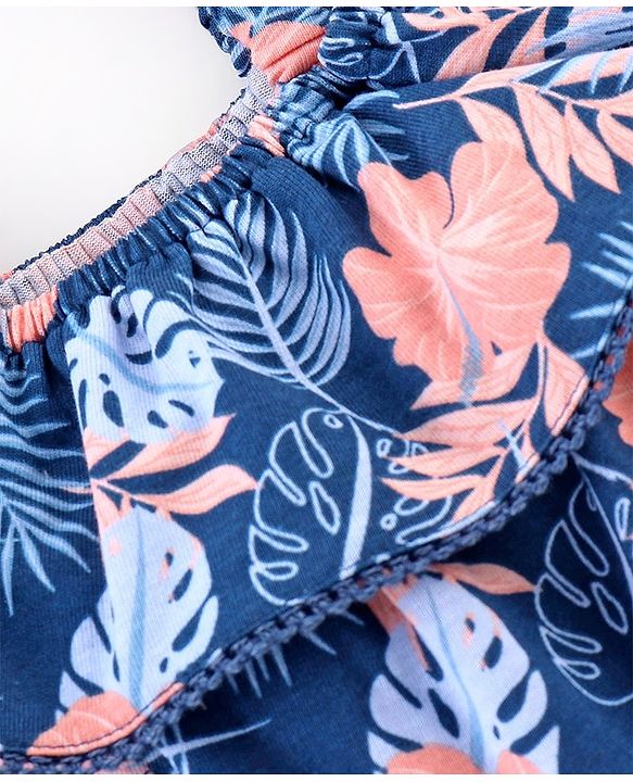 Babyhug 100% Cotton Sleeveless Jumpsuit Leaf Print- Navy Blue