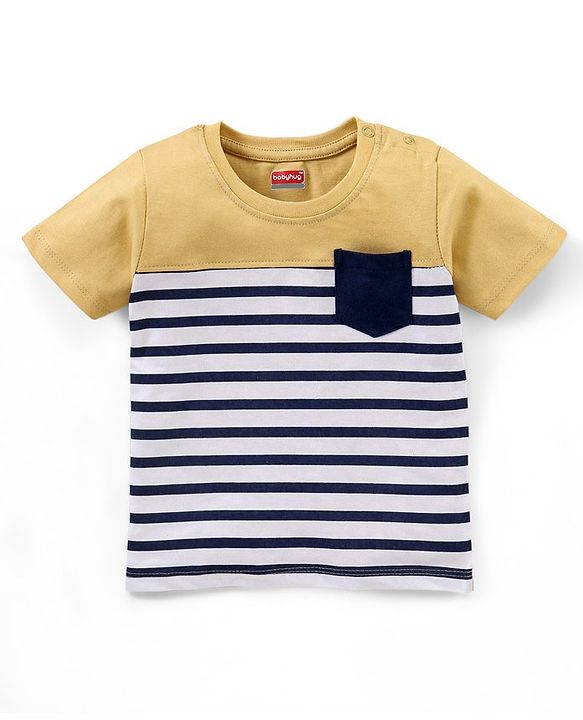 Babyhug Cotton Jersey Knit Half Sleeves Striped T-Shirt - Yellow & White