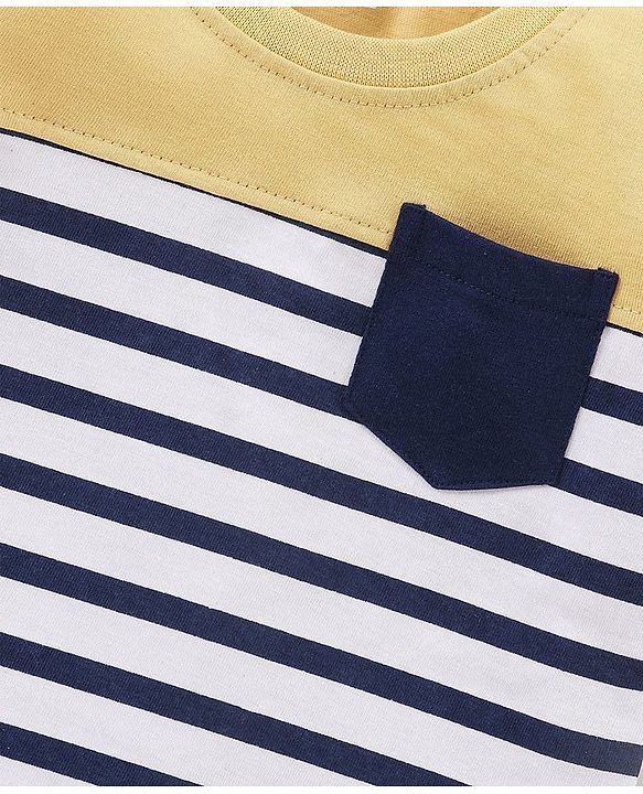 Babyhug Cotton Jersey Knit Half Sleeves Striped T-Shirt - Yellow & White