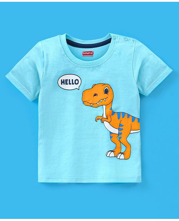 Babyhug Cotton Half Sleeves T-Shirt Dino & Stripes Print Pack of 3 -Blue & Green