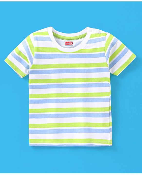 Babyhug Cotton Half Sleeves T-Shirt Dino & Stripes Print Pack of 3 -Blue & Green
