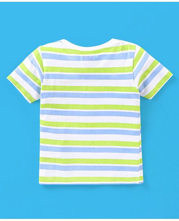 Babyhug Cotton Half Sleeves T-Shirt Dino & Stripes Print Pack of 3 -Blue & Green