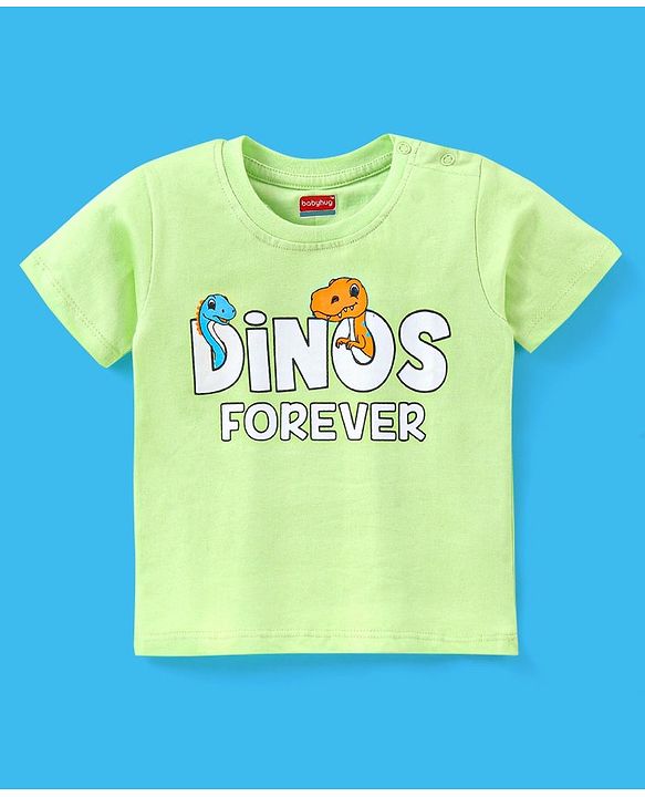 Babyhug Cotton Half Sleeves T-Shirt Dino & Stripes Print Pack of 3 -Blue & Green