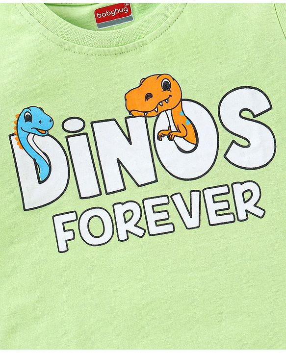 Babyhug Cotton Half Sleeves T-Shirt Dino & Stripes Print Pack of 3 -Blue & Green