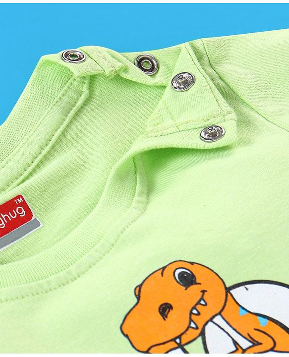 Babyhug Cotton Half Sleeves T-Shirt Dino & Stripes Print Pack of 3 -Blue & Green