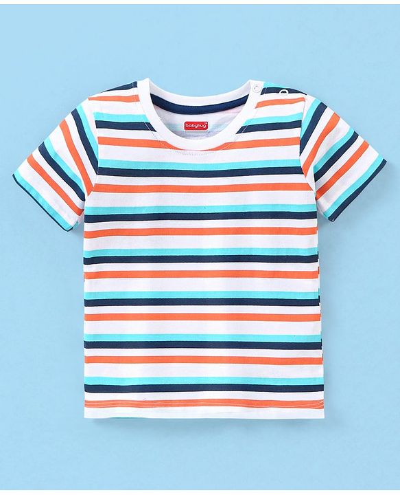 Babyhug Cotton Half Sleeves T-Shirt Text & Stripes Print Pack of 3 -Blue & Red