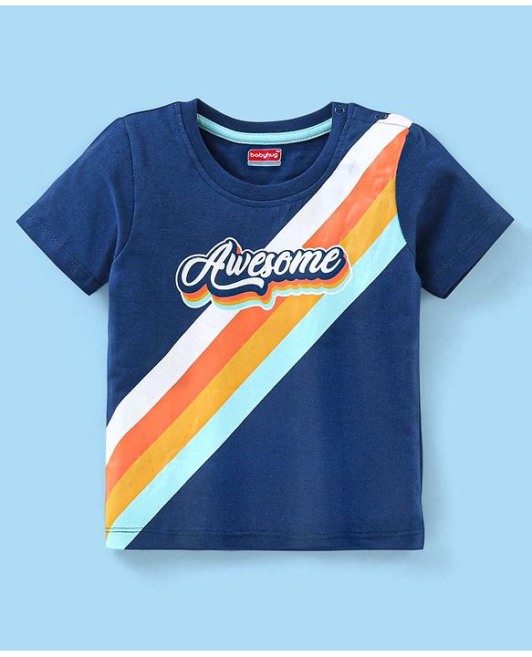 Babyhug Cotton Half Sleeves T-Shirt Text & Stripes Print Pack of 3 -Blue & Red