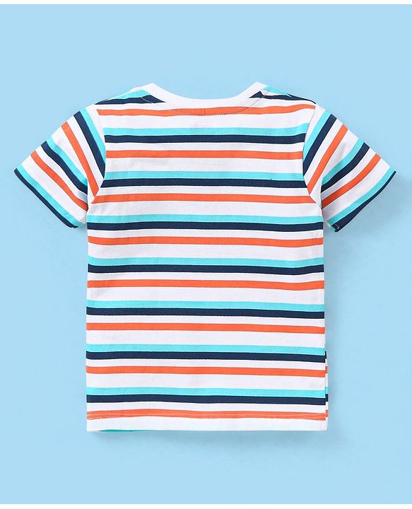 Babyhug Cotton Half Sleeves T-Shirt Text & Stripes Print Pack of 3 -Blue & Red
