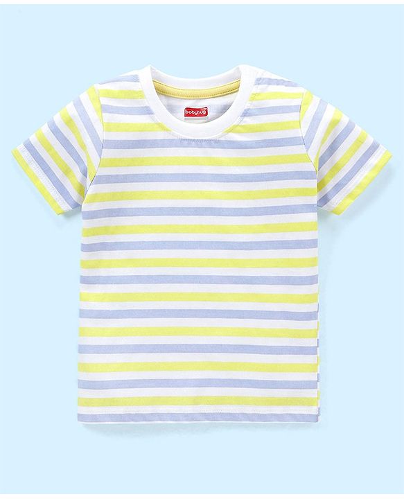 Babyhug Cotton Knit Half Sleeves Striped T-Shirt Lion Print Pack of 3 - Green & Purple