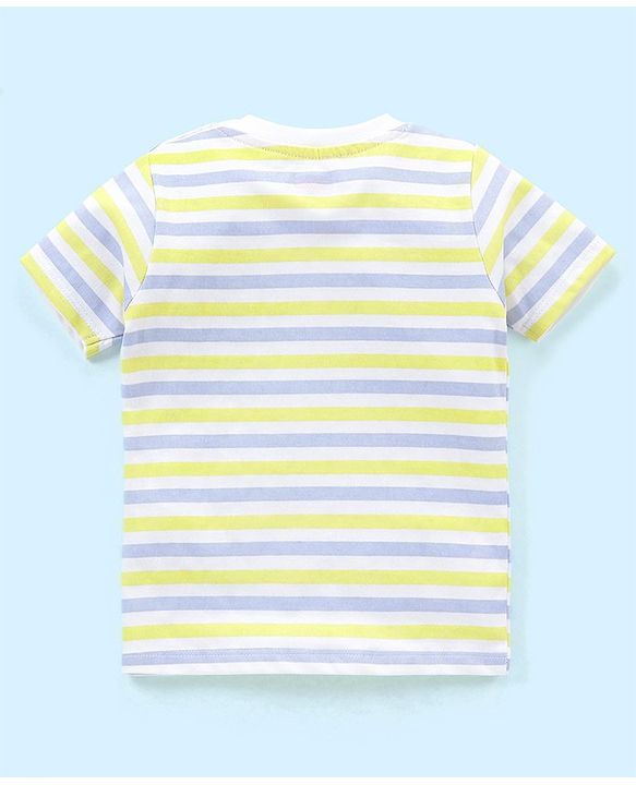 Babyhug Cotton Knit Half Sleeves Striped T-Shirt Lion Print Pack of 3 - Green & Purple
