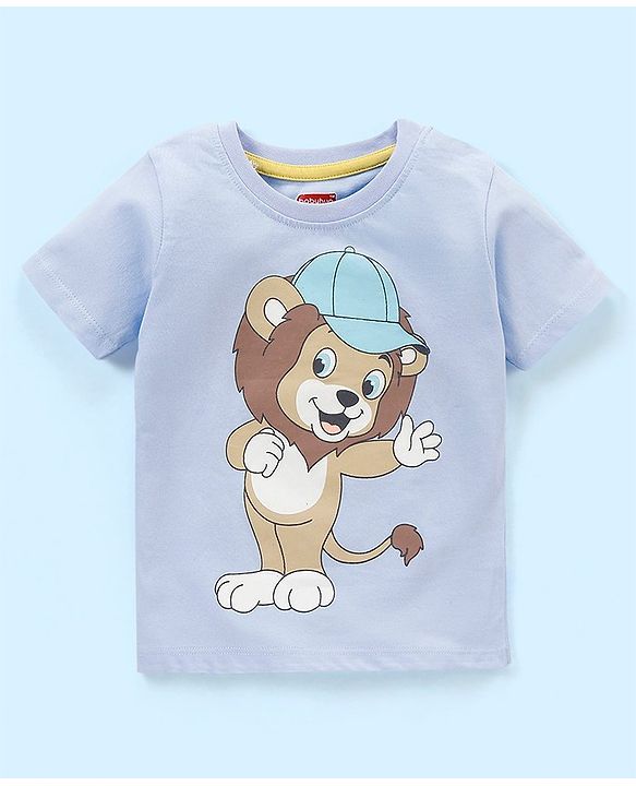 Babyhug Cotton Knit Half Sleeves Striped T-Shirt Lion Print Pack of 3 - Green & Purple
