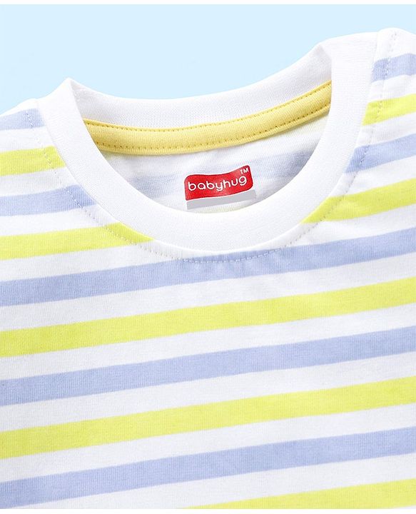 Babyhug Cotton Knit Half Sleeves Striped T-Shirt Lion Print Pack of 3 - Green & Purple