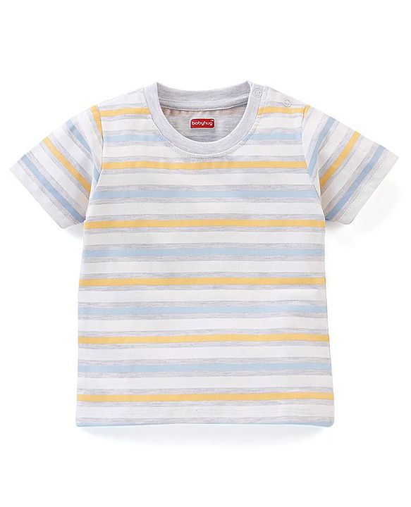 Babyhug Cotton Knit Half Sleeves T-Shirts Stripes & Baseball Print Pack of 3 - Blue White & Yellow