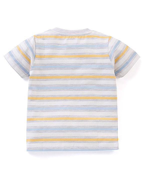 Babyhug Cotton Knit Half Sleeves T-Shirts Stripes & Baseball Print Pack of 3 - Blue White & Yellow