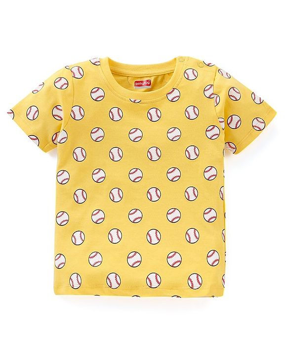 Babyhug Cotton Knit Half Sleeves T-Shirts Stripes & Baseball Print Pack of 3 - Blue White & Yellow
