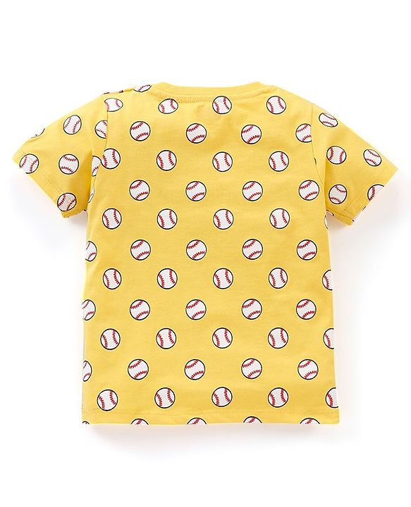 Babyhug Cotton Knit Half Sleeves T-Shirts Stripes & Baseball Print Pack of 3 - Blue White & Yellow