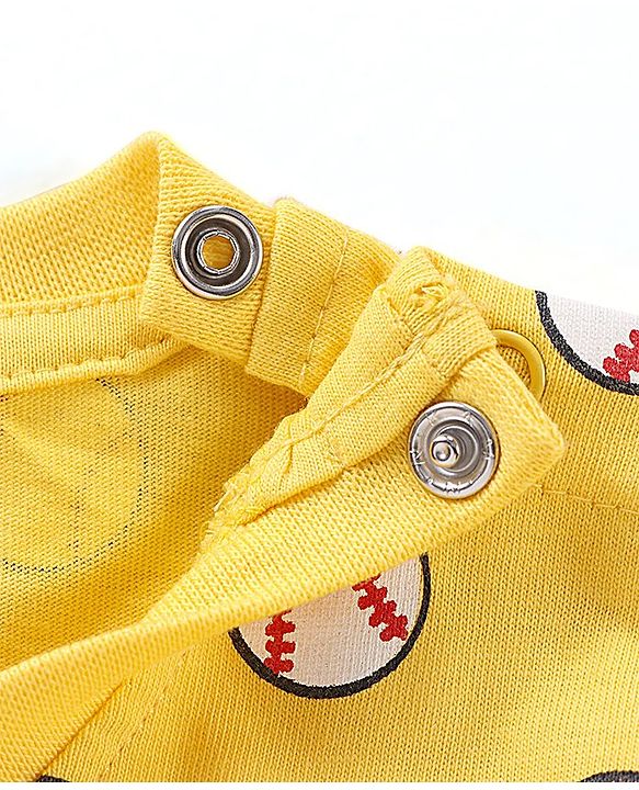 Babyhug Cotton Knit Half Sleeves T-Shirts Stripes & Baseball Print Pack of 3 - Blue White & Yellow