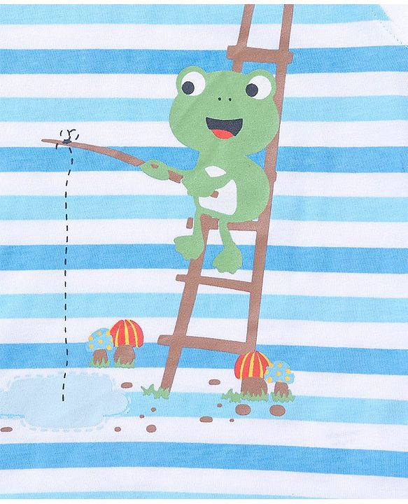 Babyhug Cotton Sleeveless T-Shirt Stripes and Frog Print - Blue & White