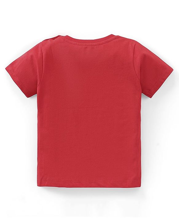 Babyhug Cotton Knit Half Sleeves T-Shirt Panda Embroidery - Red