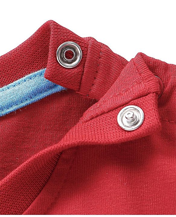 Babyhug Cotton Knit Half Sleeves T-Shirt Panda Embroidery - Red