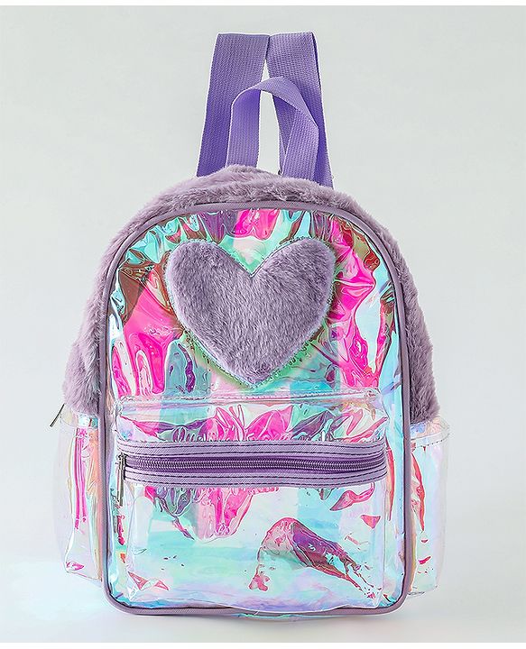 Pine Kids Free Size Fashion Backpack With Heart Applique - Purple