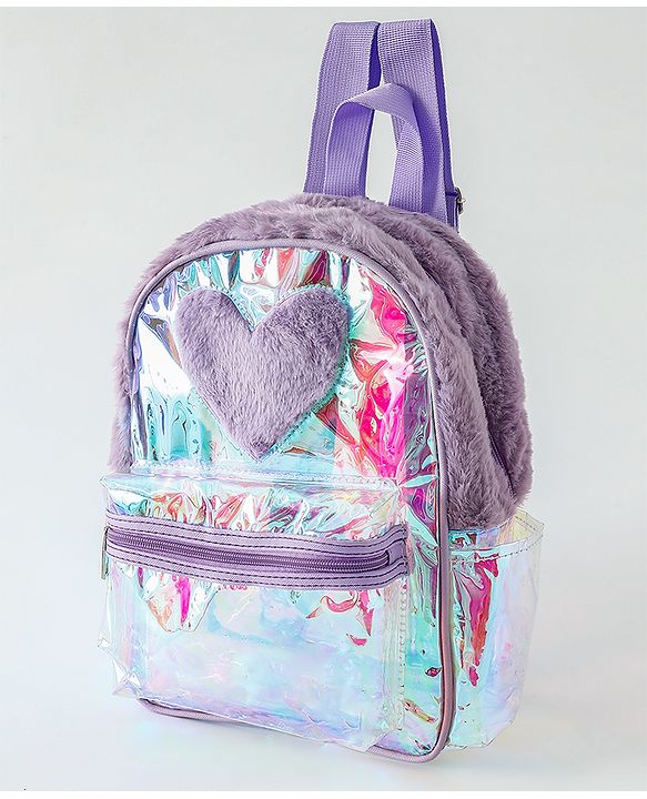 Pine Kids Free Size Fashion Backpack With Heart Applique - Purple