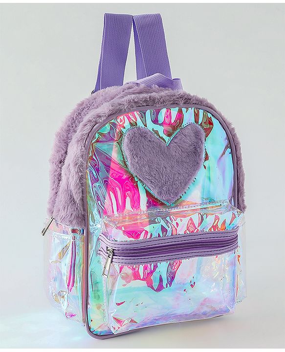 Pine Kids Free Size Fashion Backpack With Heart Applique - Purple