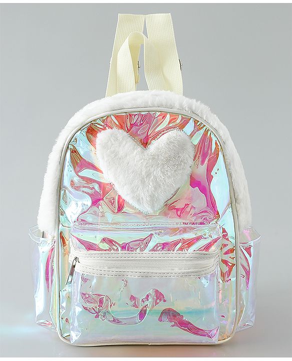 Pine Kids Free Size Fashion Backpack With Heart Applique - White