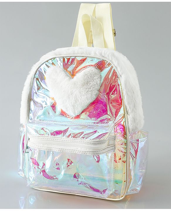 Pine Kids Free Size Fashion Backpack With Heart Applique - White