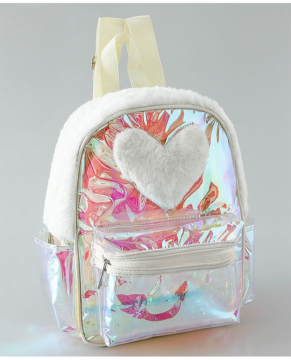 Pine Kids Free Size Fashion Backpack With Heart Applique - White