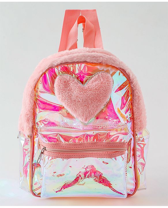 Pine Kids Free Size Fashion Backpack With Heart Applique - Pink